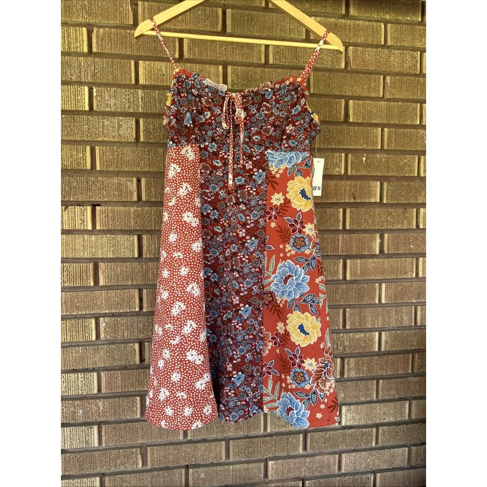 Floral Patchwork Mini Dress Women's S Boho Peasant Sundress Festival Bar III